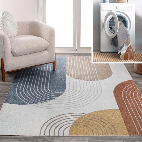 Arches Contemporary Minimalist Machine-Washable Multi 8 ft. x 10 ft. Area Rug