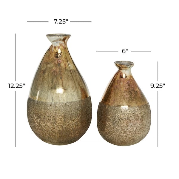 12 in., 9 in. Gold Blown Glass Decorative Vase (Set of 2)