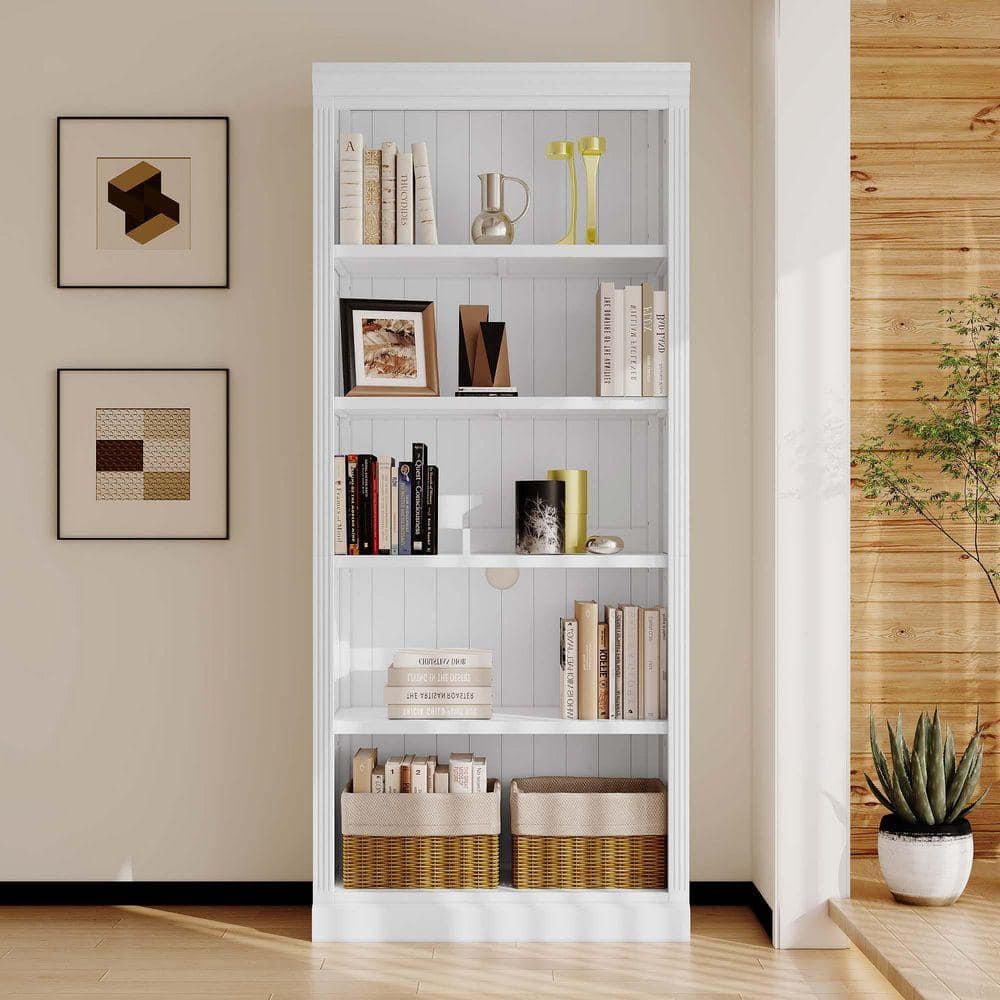 83.4 in. Tall Wood Bookcase with Light Strip, 5-Tier Decor