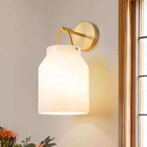 7.48 in. 1 Light White Modern Industrial Wall Sconce Farmhouse Wall Light for Bedroom Brushed Gold Vanity Light Fixtures