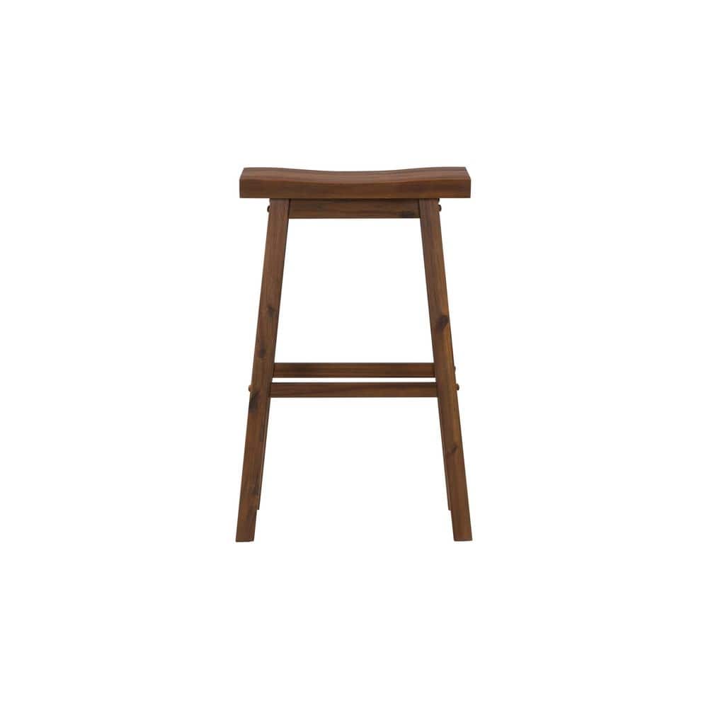 Chestnut Brown Solid Wood Backless Saddle Bar Stools, Set of 2