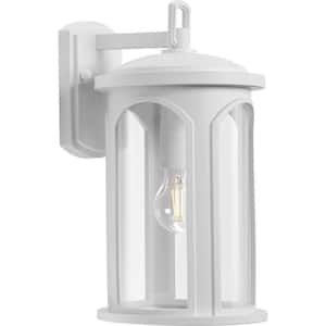 Gables Collection 1-Light Coastal Satin White Outdoor Wall Lantern with DURASHIELD