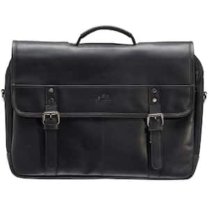 Buffalo Collection Black Leather Double Compartment Briefcase for 15.6 in. Laptop and Tablet