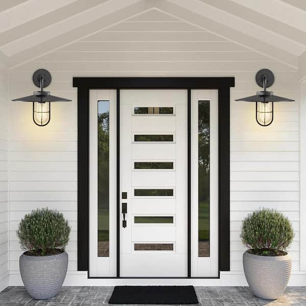 18 in. Farmhouse Black Outdoor Barn LED Wall Light, Large Gooseneck Light Hardwired Wall Sconce with E26 Bulb