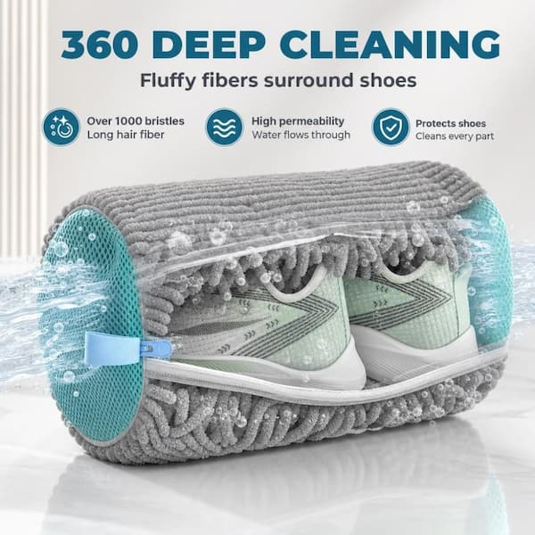 Numhew Gray Shoe Washing Bags, 2 Pack Microfiber 360° Cleaning
