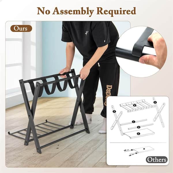 Costway Black Folding Iron Luggage Rack Suitcase Shoe Holder (Set