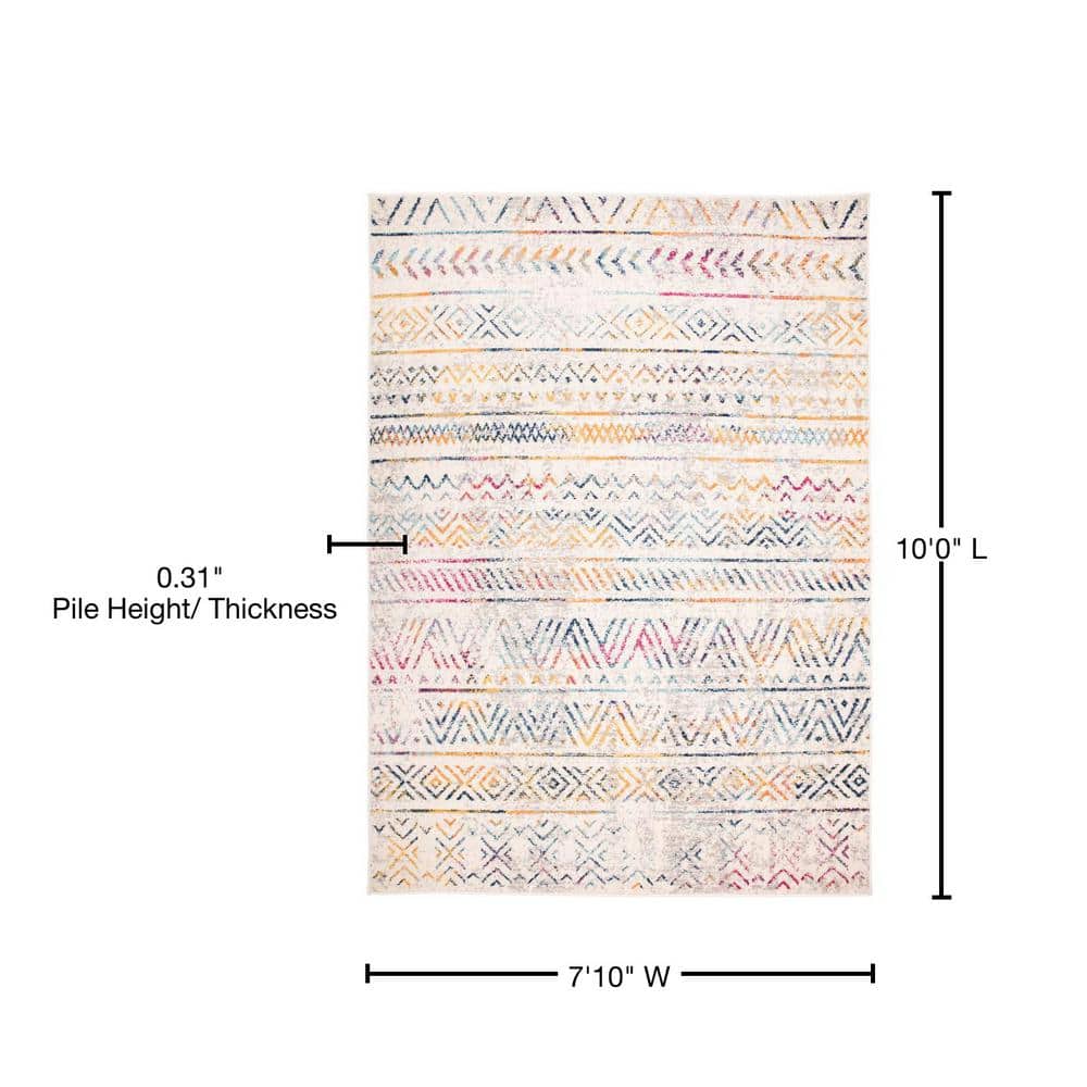 Multicolored Geometric Bohemian Synthetic Area Rug 7'10" x 10'