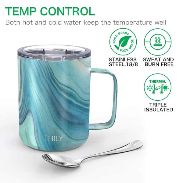 Adrinfly Vacuum 12 oz. Blue Swirl Insulated Stainless Steel Coffee Mug with Spill Proof