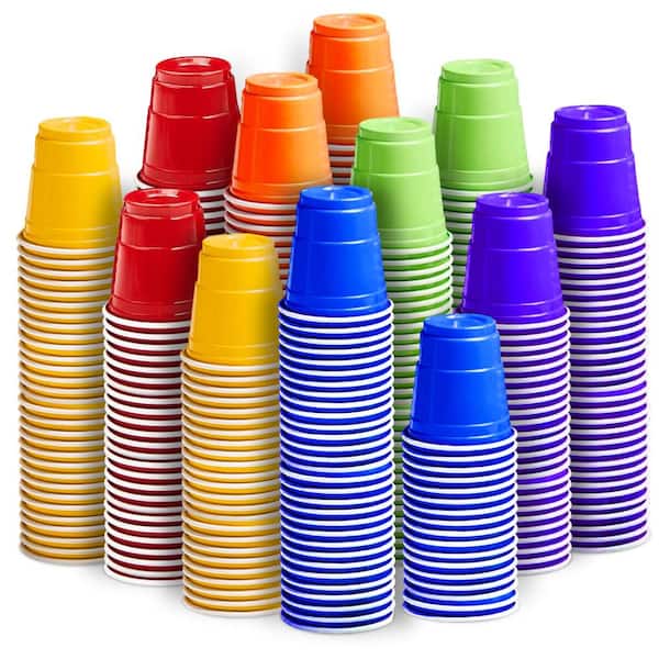 600 Pack 2 Oz Disposable Plastic Shot Glasses Multicolor Party Cups in 6 Classic Colors for Events, Bulk