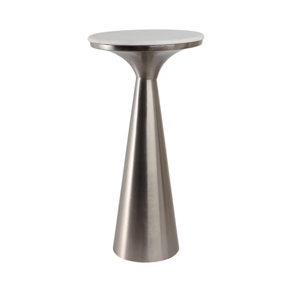 11 in. Silver Round Marble Accent Table with Sleek Tapered Base - thumbnail 5