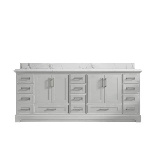 Willow Collections Fenway 84 in. W x 22 in. D x 36 in. H Double Sink Bath Vanity in Elephant Gray with 1.5" Calacatta Quartz Top