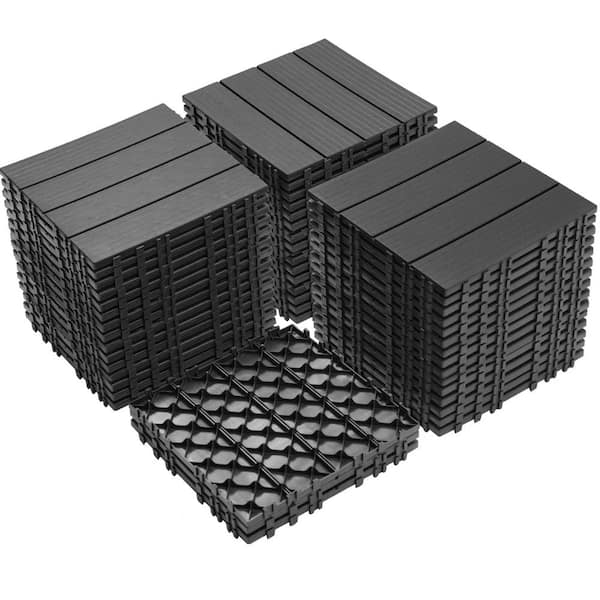 WRIGHTMASTER 1 ft. x 1 ft. Quick Deck Plastic Interlocking Deck Tile in Gray-Black (44 sq. ft. per Box)