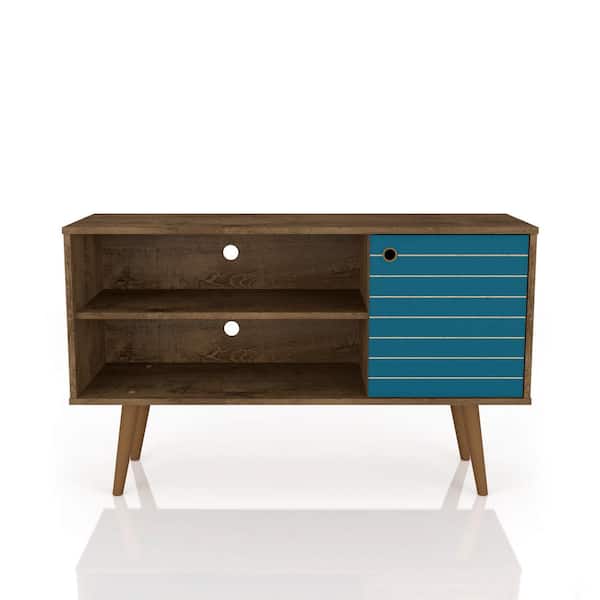 Manhattan Comfort Liberty 42.52 in. Rustic Brown and Aqua Blue TV Stand Fits TVs Up to 46 in. with Storage Doors and Cable Management