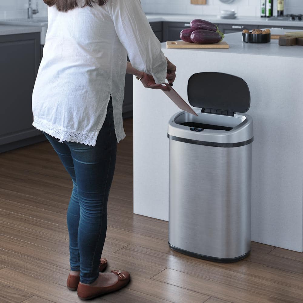 13 Gallon Stainless Steel Touchless Sensor Kitchen Trash Can with AC Adapter