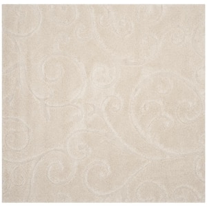 Florida Shag Cream 7 ft. x 7 ft. Square Floral High-Low Area Rug
