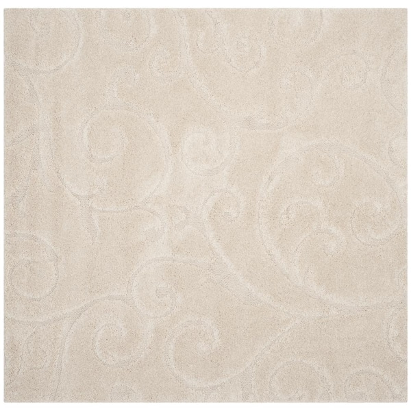 SAFAVIEH Florida Shag Cream 7 ft. x 7 ft. Square Floral High-Low Area Rug