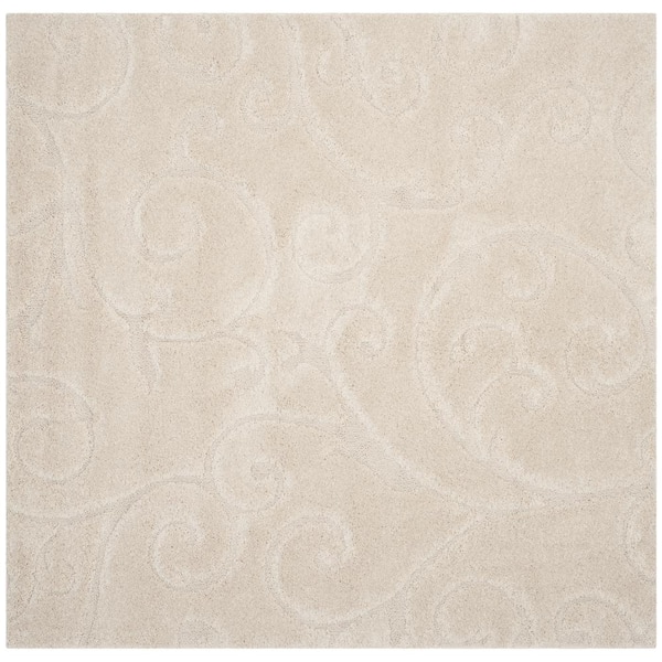 Florida Shag 11 ft. x 11 ft. Square Creme High-Low Floral Area Rug