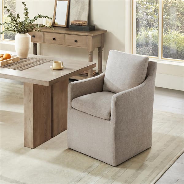 SPRUCE & SPRING Halcyra Beige Fabric Upholstered Dining Chair with Casters No Assembly Modern Accent Armchair for Diningroom Livingroom
