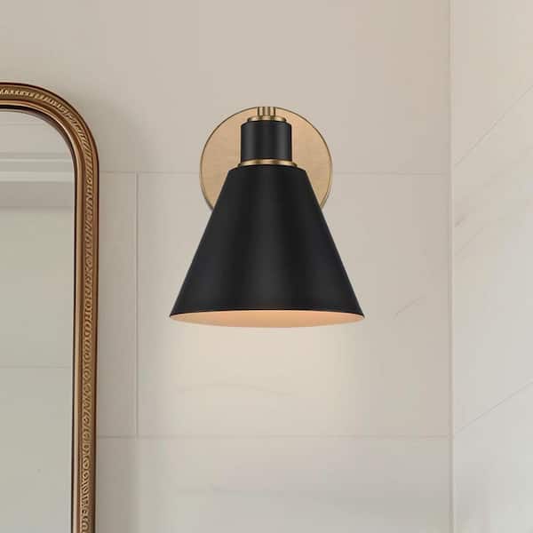 Bel Air Lighting Forge 1-Light Black and Gold Indoor Wall Sconce Light Fixture with Metal Cone Shade