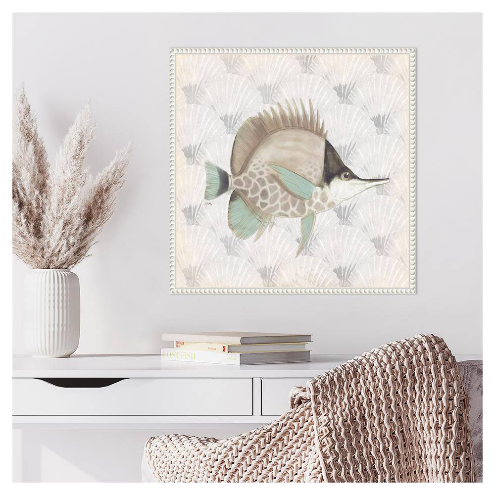 Neutral Vintage Fish Graphic Art on Canvas with White Frame