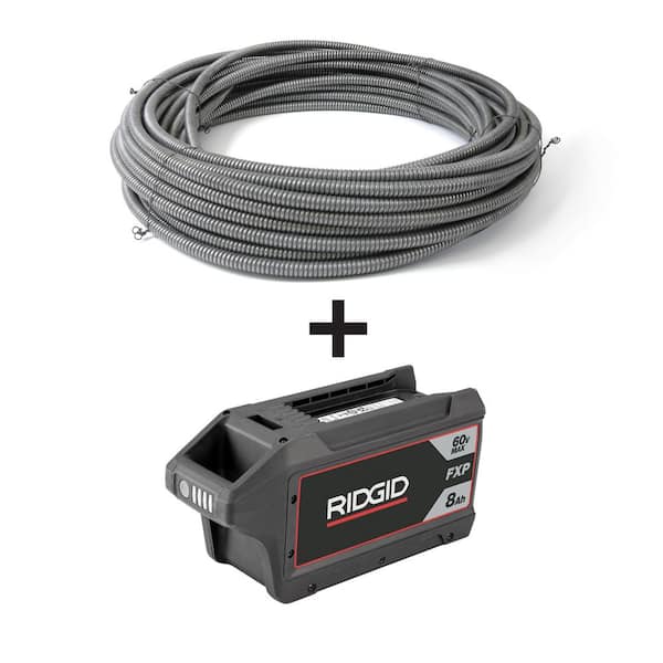5/8 in. x 100 ft. C-24 IC Inner Core Drain Cleaning Cable and FXP 60-V 8Ah Battery Bundle