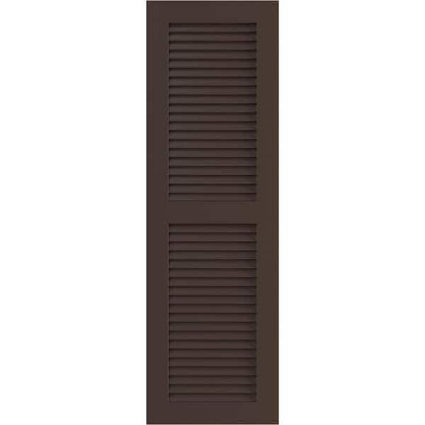 Ekena Millwork 12" x 30" True Fit PVC Two Equal Louver Shutters, Raisin Brown (Per Pair)