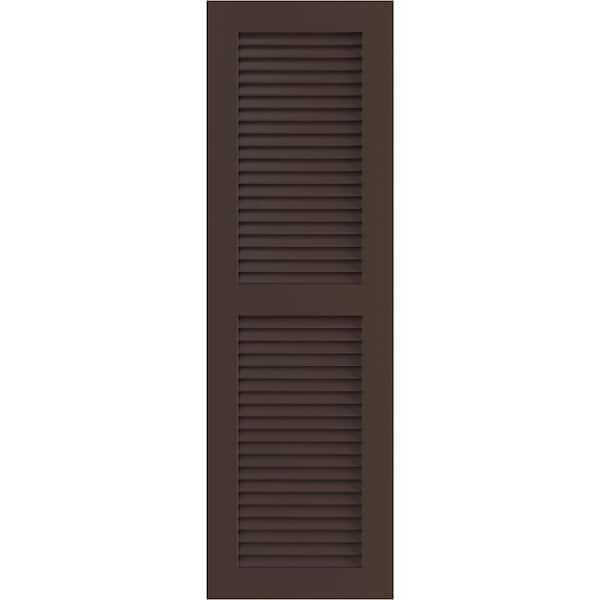 Ekena Millwork 12" x 39" True Fit PVC Two Equal Louver Shutters, Raisin Brown (Per Pair)