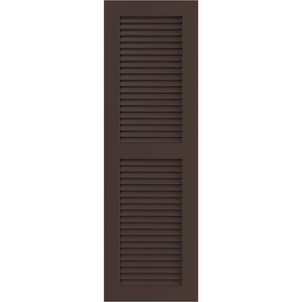 Ekena Millwork 12" x 69" True Fit PVC Two Equal Louver Shutters, Raisin Brown (Per Pair)
