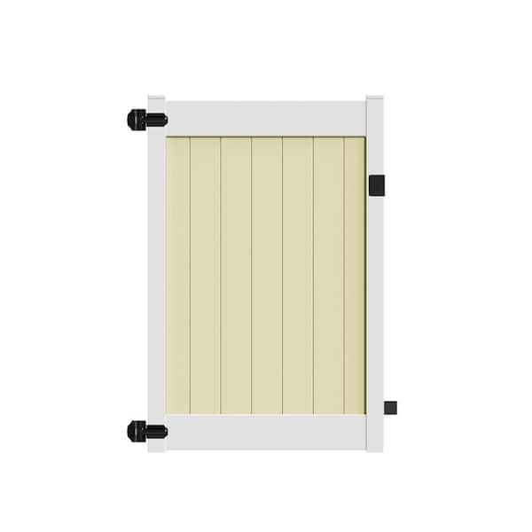 Barrette Outdoor Living Roosevelt 4 ft. W x 6 ft. H 2-Toned (White Rails and Sand Infill) Vinyl Un-Assembled Fence Gate