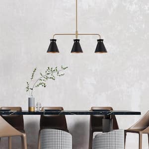 28 in. 3-Light Polished Brass Island Chandelier, Classic Black Pendant Light, Dining Room Pendant Hanging Light
