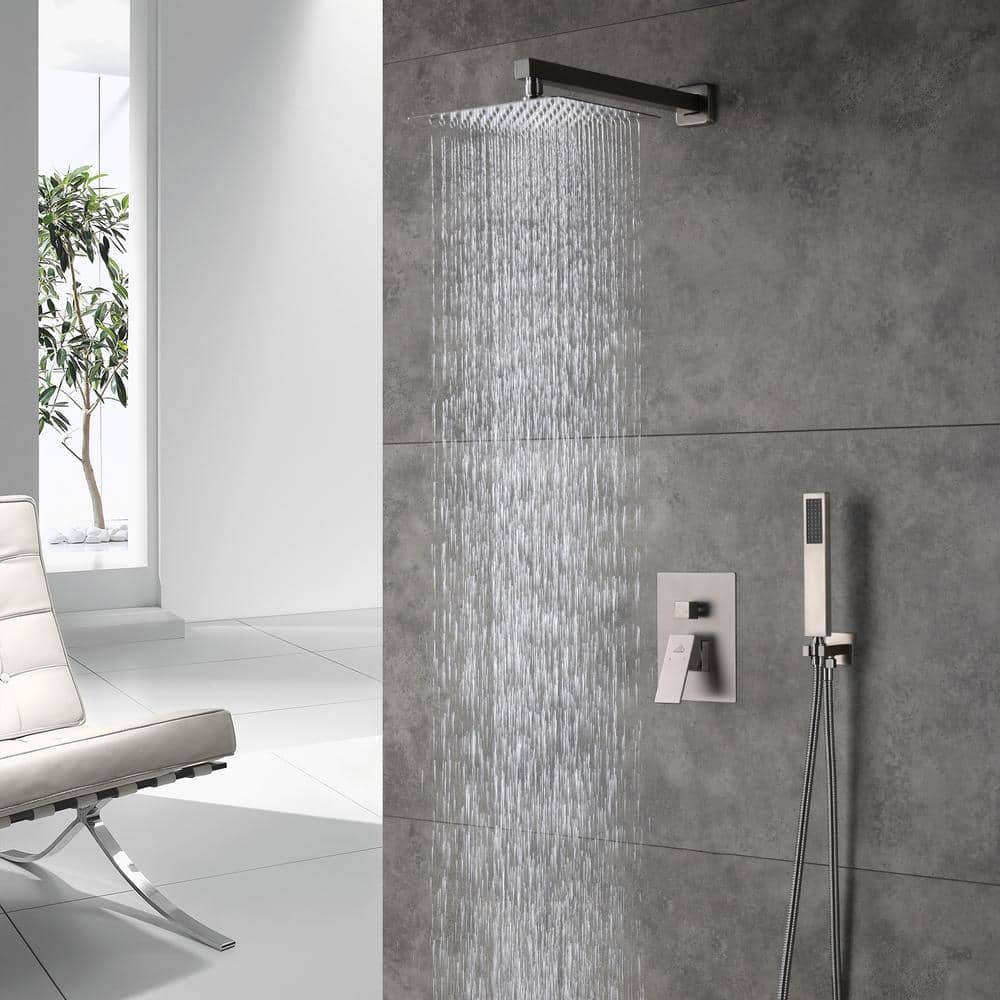 Large Brushed Nickel Dual Rain Shower System with Handheld