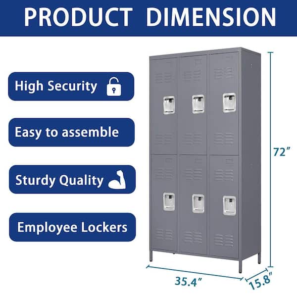 cadeninc 72 in.H 2-Tier Metal Lockers with 6-Door and Lock