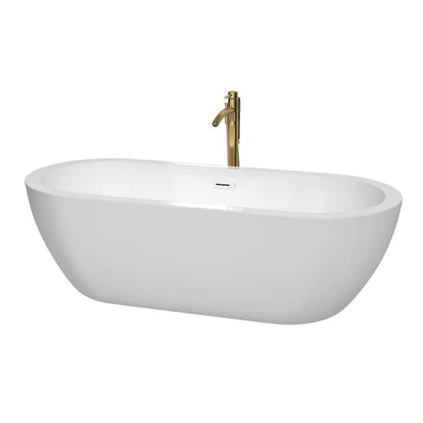 Wyndham Collection Soho 71.5 in. Acrylic Flatbottom Bathtub in White with Shiny White Trim and Brushed Gold Faucet