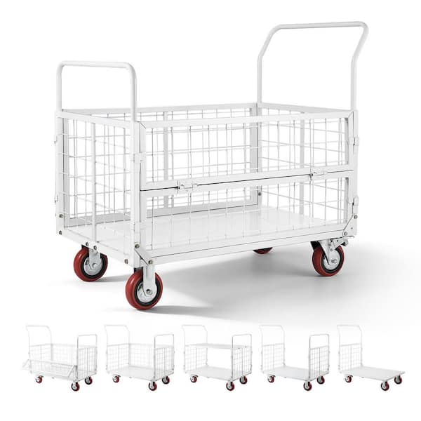 Platform Truck Cart with Cage, 2000 lbs. Capacity, 6-in-1 Flatbed Cart, for Grocery Laundry, 44.5 x 26.6 x 42.1 in.