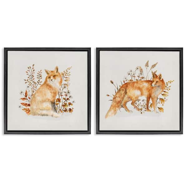 Stupell Industries Fluffy Red Fox Autumn Leaves by Janice Gaynor 2 Pieces Black Floater Frame Animal Graphic Art Print 18 in. x 18 in.