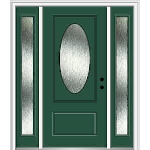 Rain Glass 64 in. x 80 in. Left-Hand Inswing Hunter Green Fiberglass Prehung Front Door on 4-9/16 in. Frame