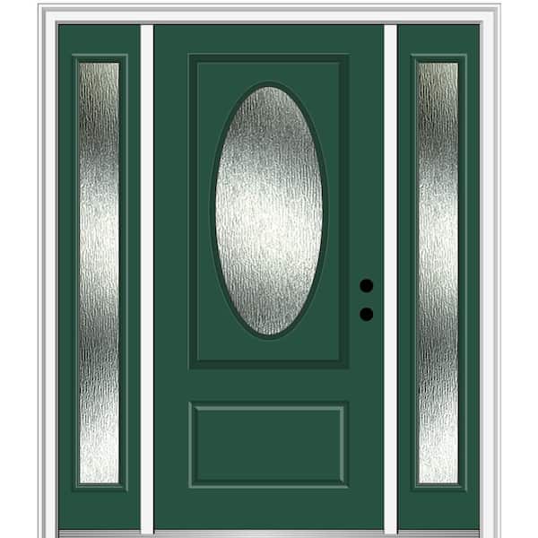 MMI DOOR Rain Glass 64 in. x 80 in. Left-Hand Inswing Hunter Green Fiberglass Prehung Front Door on 4-9/16 in. Frame