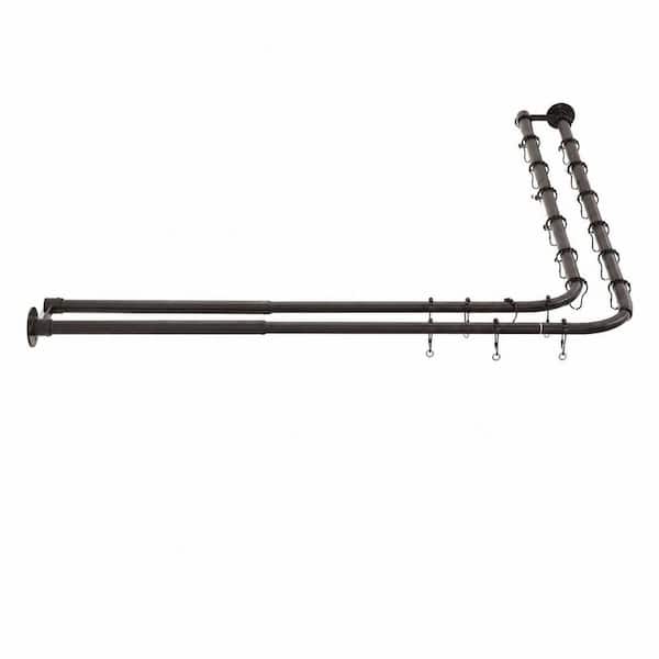 Double L-Shaped Corner Shower Curtain Rod Solid Steel Adjustable 23.6 to 53 in. 33 lb. for Square Baths