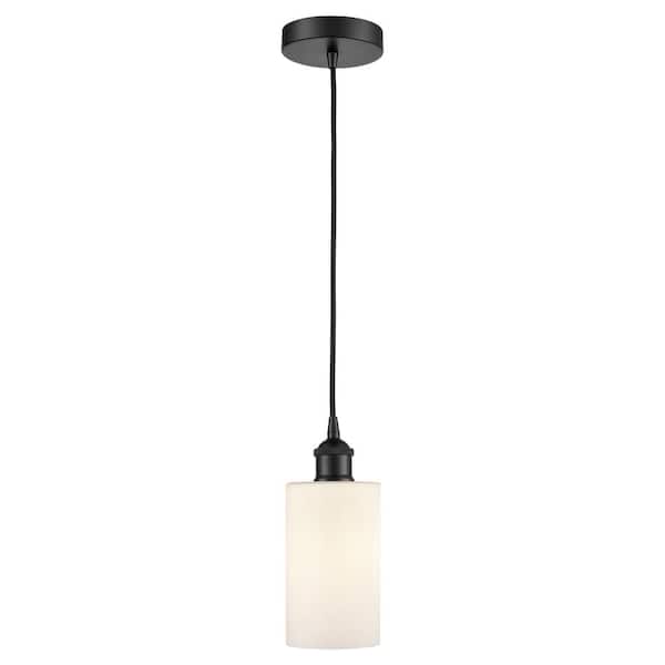 Innovations Clymer 60-Watt 1-Light Matte Black Standard Mini Pendant Light with Matte White Glass, No Bulbs Included