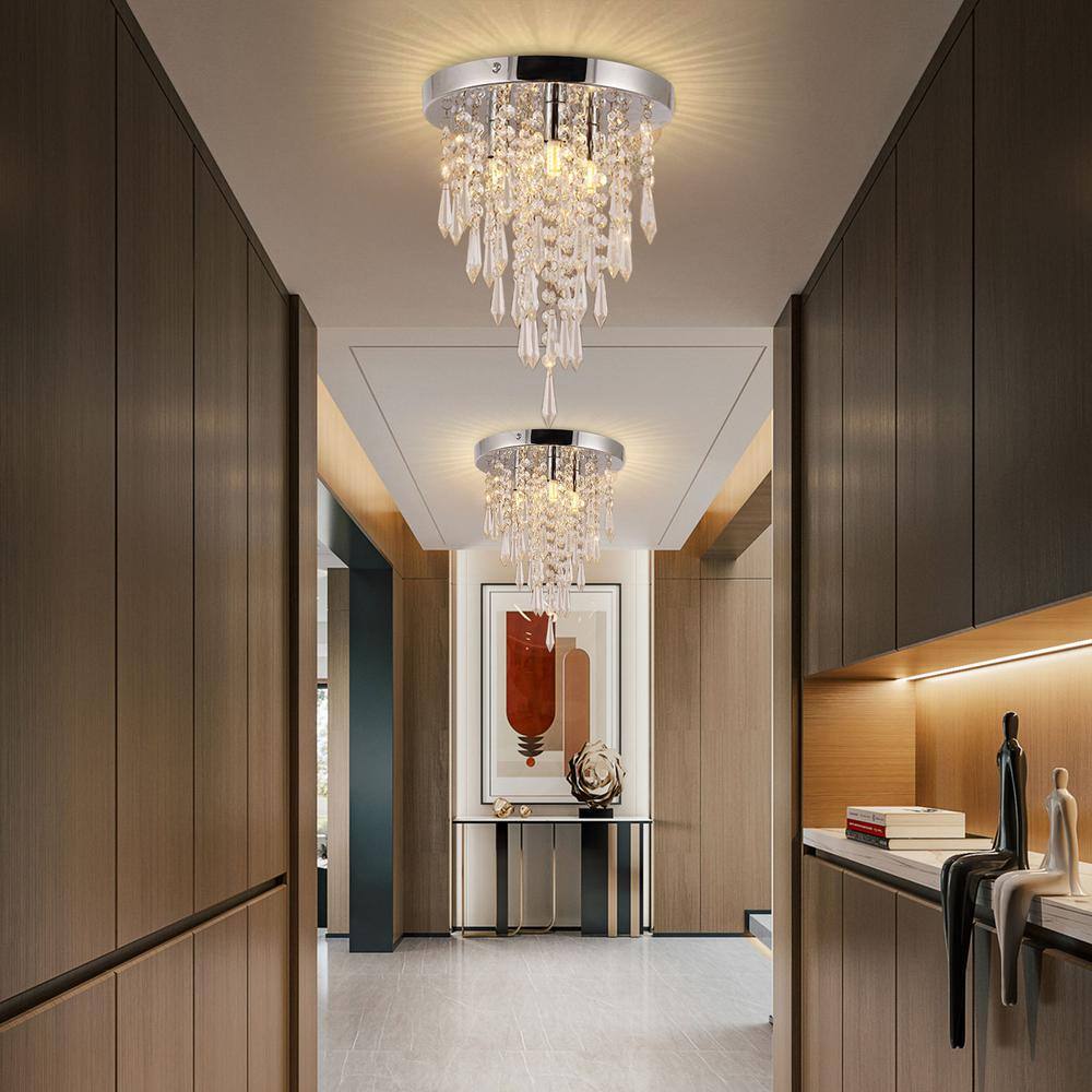 10.4" Silver Crystal Raindrop Flush Mount Ceiling Light