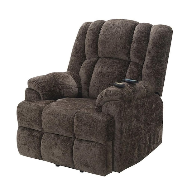 Pacay Brown Chenille Power Recliner w/ Lift and Heating and Massage