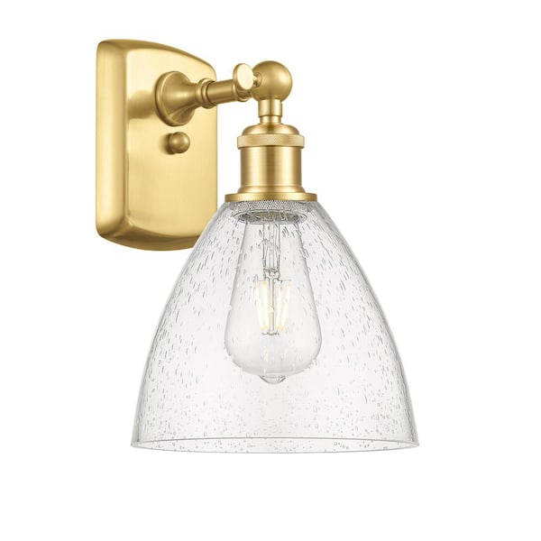 Bristol Glass 1-Light Satin Gold, Seedy Wall Sconce with Clear Glass Shade