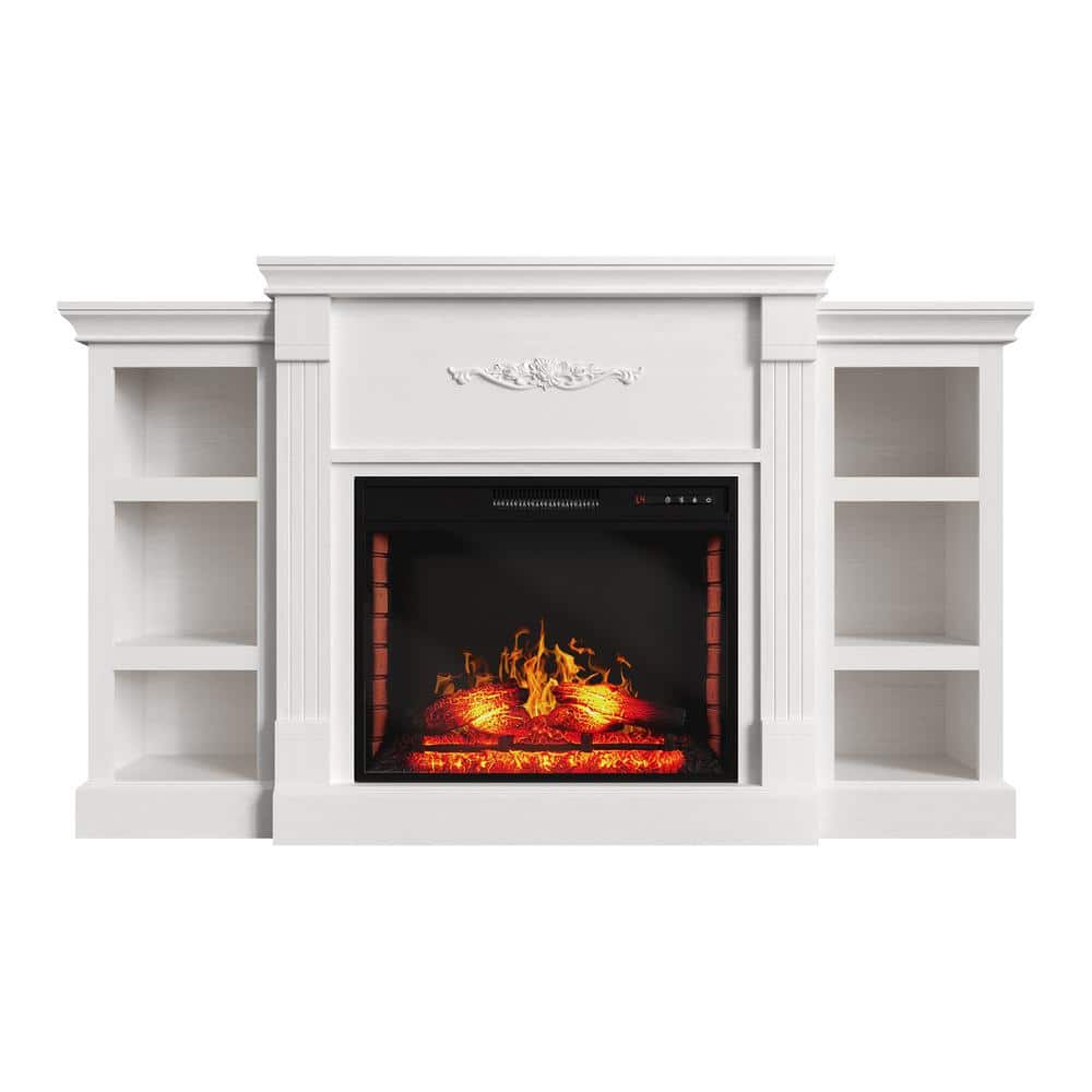 White TV Stand Fits TVs up to 75 in. with 28 in. Electric Fireplace