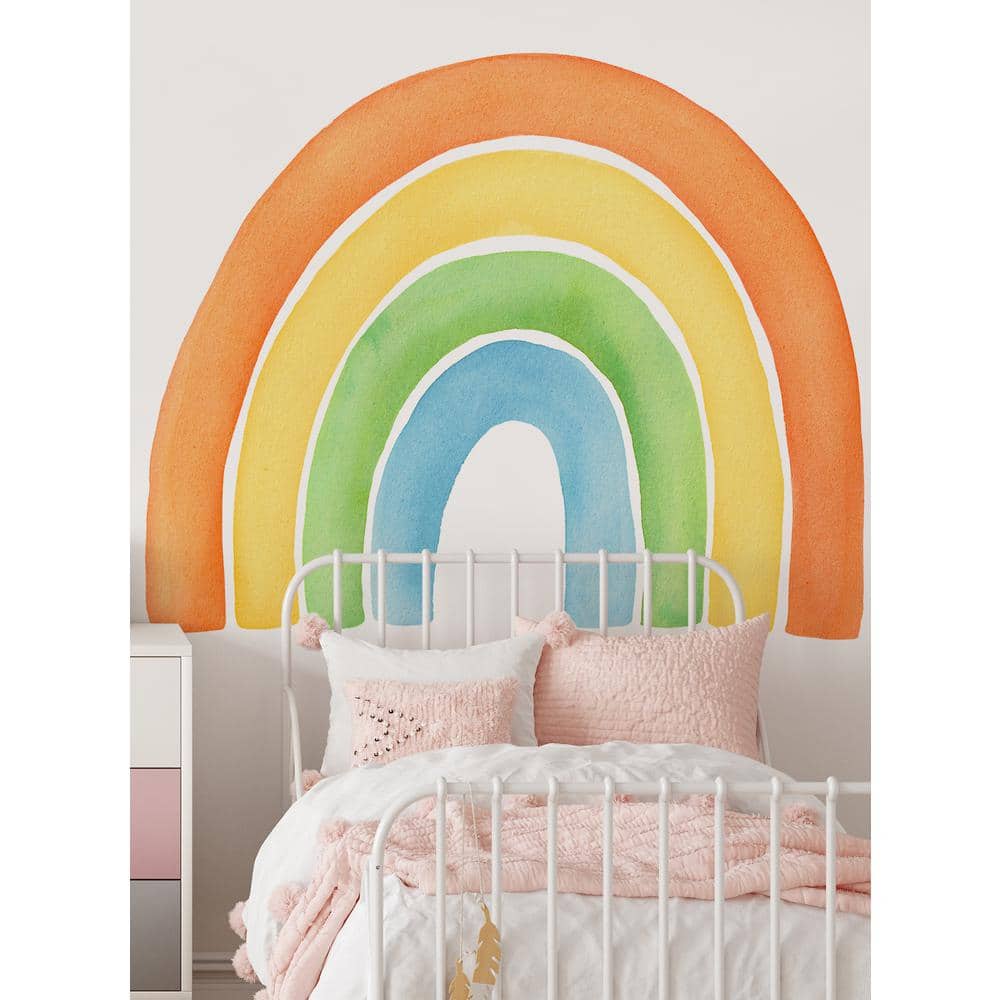 Orange Watercolor Rainbow Peel and Stick Vinyl Wall Decal for Nursery
