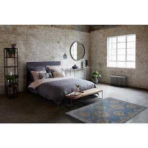 Halyn Ink Blue 4 ft. x 6 ft. Stonewash Printed Cotton Accent Rug
