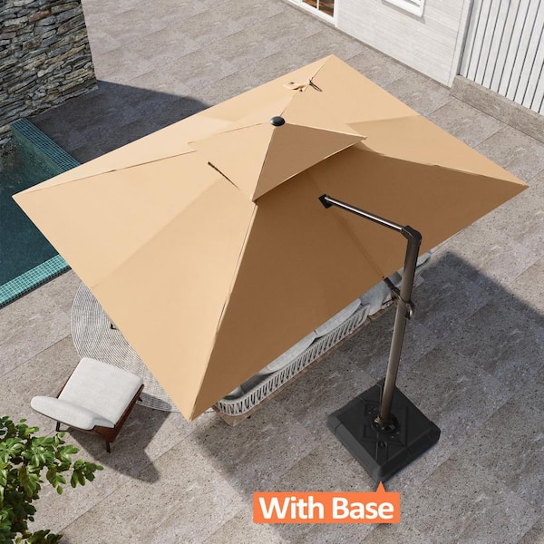 Double Top 13 ft. x 10 ft. Rectangular 360° Swivel Cantilever Patio Umbrella in Tan with 220 lbs. Umbrella base