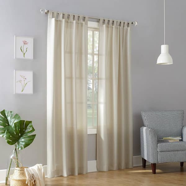 Sun Zero Jacob Heathered Texture Ecru Polyester 40 in. W x 95 in. L Tab Top Light Filtering Curtain (Single Panel)