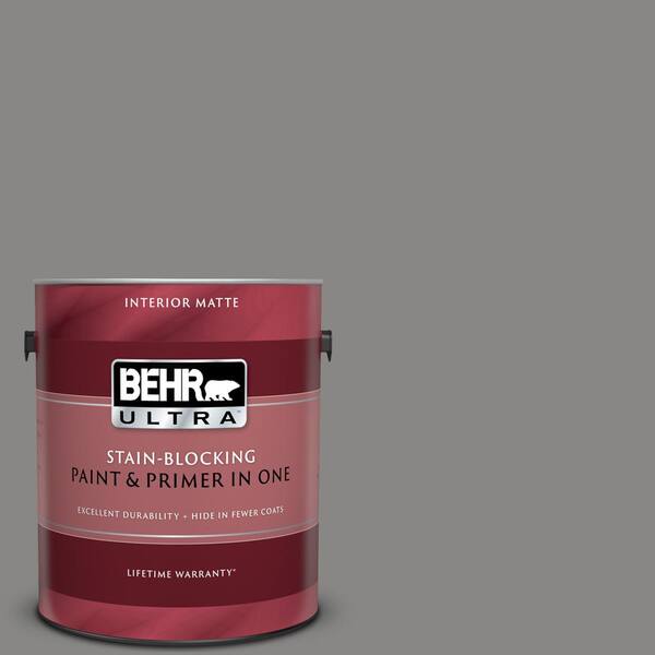 BEHR ULTRA 1 gal. #UL260-4 Pewter Ring Matte Interior Paint and Primer in One