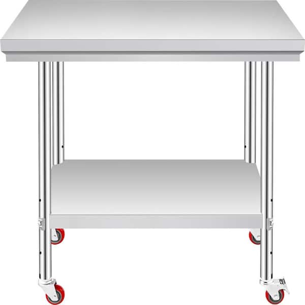 36 in. x 24 in. with 4 Wheels Stainless Steel Work Table Commercial Kitchen Prep Table Heavy Duty Work Table Silver