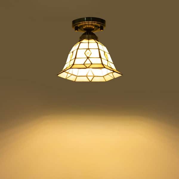 OUKANING 7.87 in. 1-Light Copper Vintage Semi-Flush Mount Ceiling